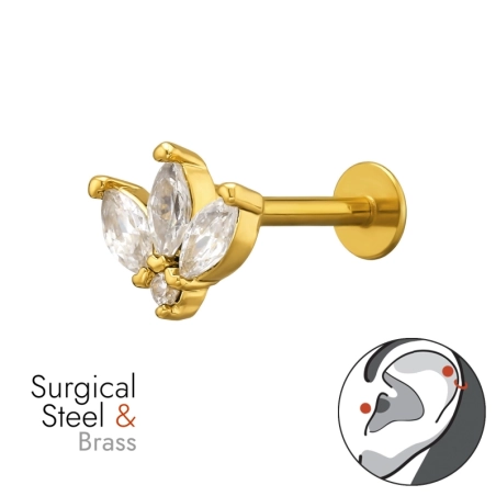 Piercing Do Horného Ucha S Trojlupeňovým Kvetom, Helixom A Zlatou Farbou, 1,2 X 8 mm (16 G) Természet Észer | All4silver