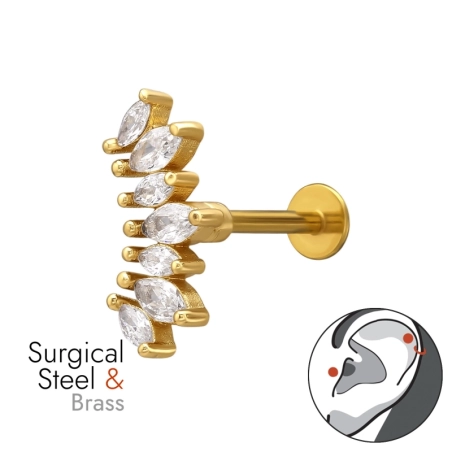 Piercing Do Horného Ucha S Vejárovitým Tragusom V Tvare Markízy S Priemerom 1,2 X 8 mm (16 G) A Špirálou, Zlatej Farby Ušné zátk