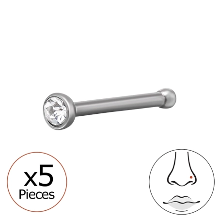 0,8X7,5 Mm-Es (20 G-Os) Orrbedugó 2 Mm-Es Kristállal (X5) Acél Észer | All4silver