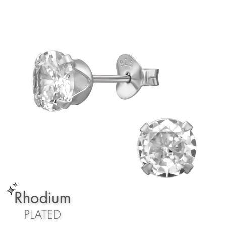 6 mm-es Kerek, Ródiummal Bevont Cirkónia stift fülbevaló Észer | All4silver
