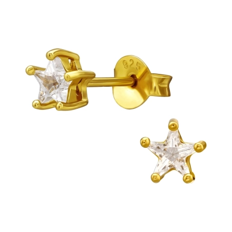 4 mm-Es Aranycsillag Cirkóniával - 925 Ezüst Cirkónia Stift Fülbevaló