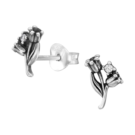 Két Cirkóniával Oxidált Tulipán, Cirkónia stift fülbevaló Észer | All4silver