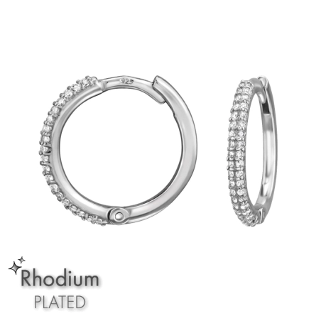 14 mm-Es Ródiumozott Karika Fülbevaló Cirkóniával Ródium bevonatú ékszerek Észer | All4silver