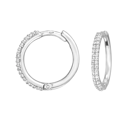 14 mm-Es Kör Alakú Fülbevalók Cirkóniával - 925 Ezüst Huggies