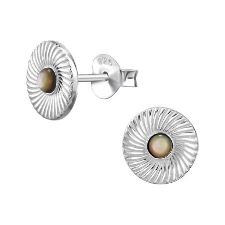 8 mm-Es Hullámos Kör Opállal Stift fülbevaló féldrágakővel Észer | All4silver