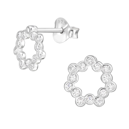 8 mm-Es Koszorú Cirkóniával - 925 Ezüst Cirkónia Stift Fülbevaló