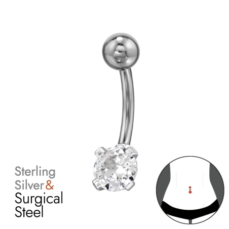 Kerek cirkóniával Köldökpiercing Észer | All4silver