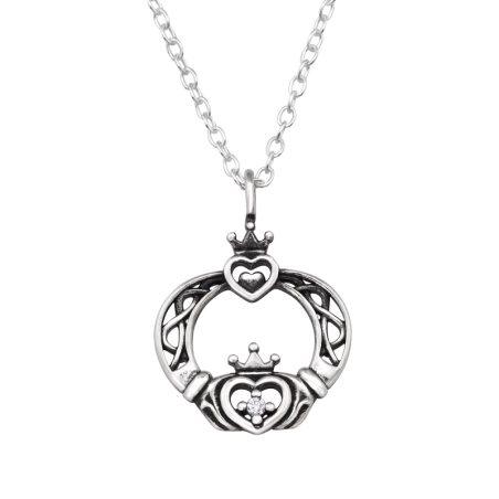 A szerelem szimbóluma - Claddagh  - 925 Ezüst Cirkónia És Kristály Nyakláncok