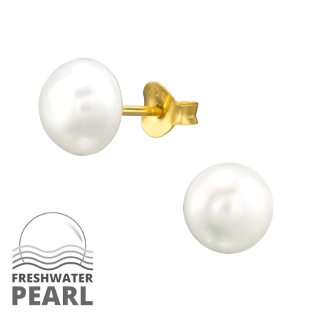 8mm édesvízi gyöngy aranyozott ezüst fülbevaló Stift fülbevaló gyönggyel Észer | All4silver