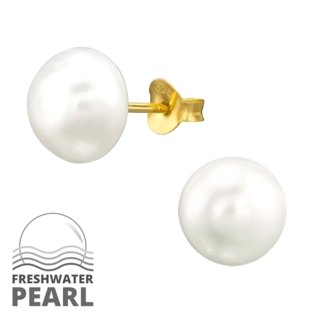 10mm édesvízi gyöngy aranyozott ezüst fülbevaló Stift fülbevaló gyönggyel Észer | All4silver