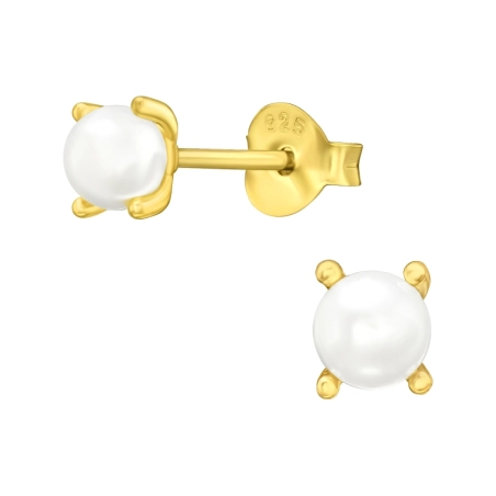 4mm aranyozott gyöngy Stift fülbevaló gyönggyel Észer | All4silver