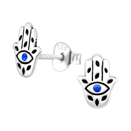 Hamsa szimbólum stift ezüst fülbevaló - 925 Ezüst Kristály Stift Fülbevaló