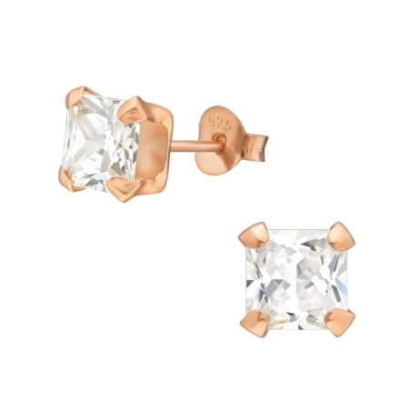 6mm cirkónia négyzet  - 925 Ezüst Alap Fülbevaló