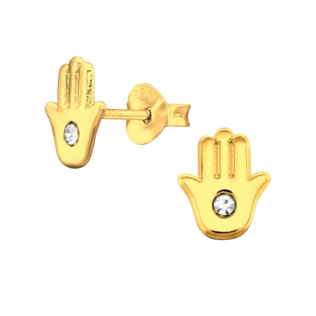 Hamsa kéz 14k aranyozott Fülbevalók Kristállyal Észer | All4silver