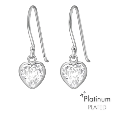 Szív - platina  - 925 Ezüst Cirkon Fülbevaló