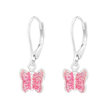 Pillangó pink glitterrel Akasztós fülbevalók Észer | All4silver