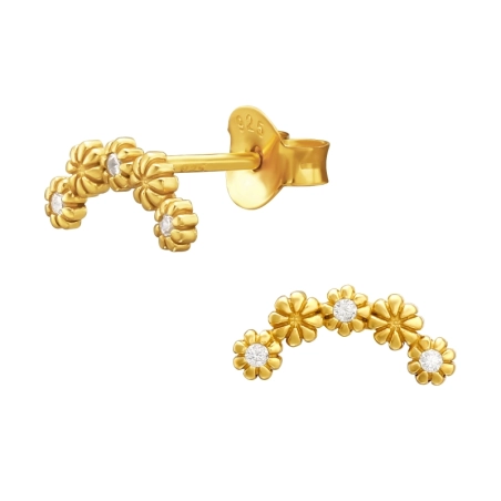 Aranyozott Virág - 925 Ezüst Cirkónia Stift Fülbevaló