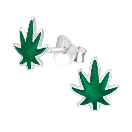 Kannabisz Levél Stift fülbevaló féldrágakővel Észer | All4silver