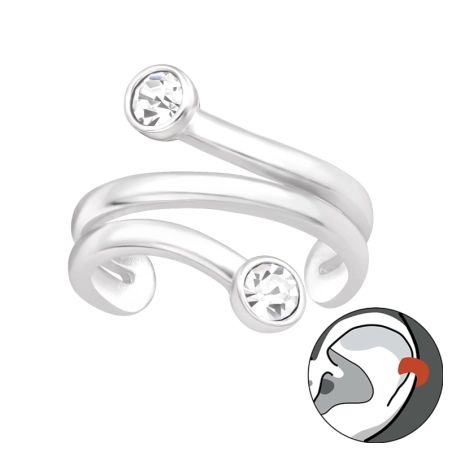 Geometriai 2 kristállyal Fülbevaló egy fülre Észer | All4silver