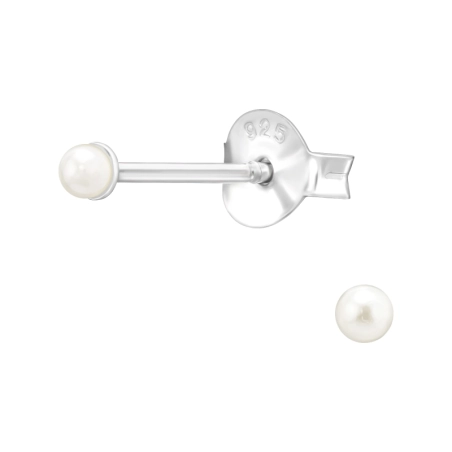 2 Mm-Es Kerek Gyöngy - 925 Ezüst Stift Fülbevaló Gyönggyel