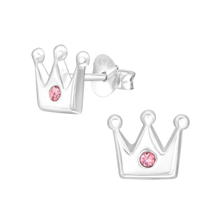 Korona pink kristállyal - 925 Ezüst Fülbevalók Kristállyal