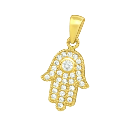 Aranyozott Hamsa Fehér Köves - 925 Ezüst Cirkónia Medálok