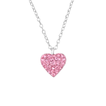 Szív Kristály Pink - 925 Ezüst Nyakláncok