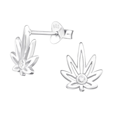 Kannabisz Levél fehér köves Cirkónia stift fülbevaló Észer | All4silver