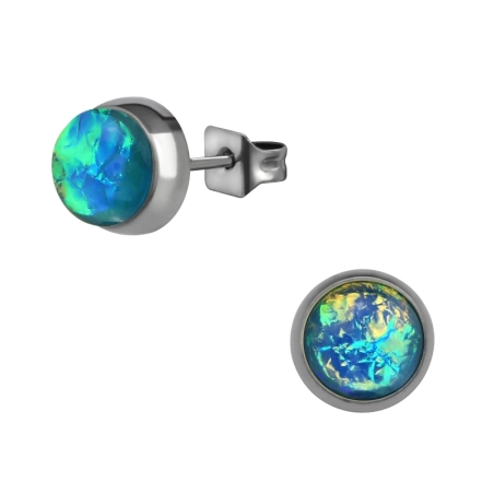 7 mm kör Fülpárnák Szintetikus Opállal Acél Stift Észer | All4silver