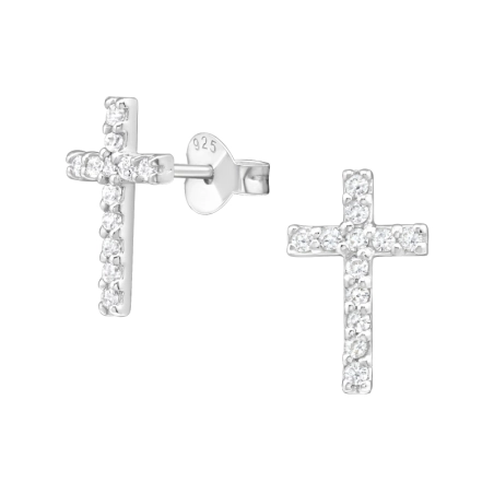 Ezüst Kereszt Cirkónia stift fülbevaló Észer | All4silver