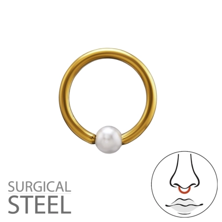 3mm Imitácia Perly Na Perlovom Krúžku S Korálkou 1,2X8Mm (16G) Zlatá Činka Acél Észer | All4silver